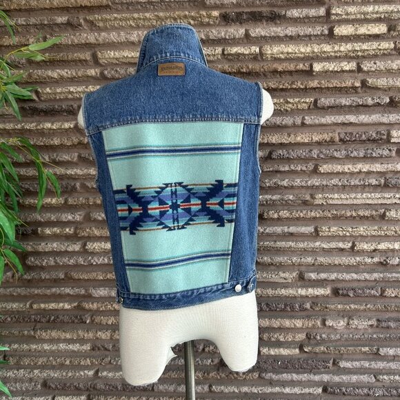 Pendleton Original Denim Wool Blanket Jean Vest Size Small - Picture 7 of 11